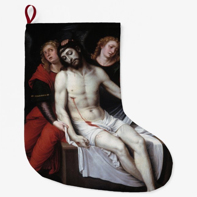 Dead Kristus som stöds av två Änglar (Ribalta) Stor Julstrumpa (Framsidan)