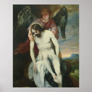 Dead Kristus Stöttad av en ängel, c.1646-52 (olja) Poster