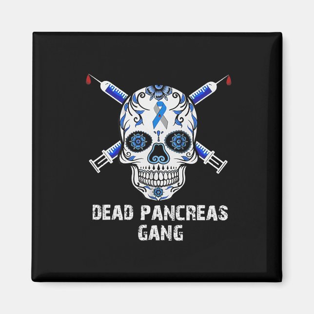 Dead Pancreas Gang Skull Diabetes Awareness Magnet (Framsidan)