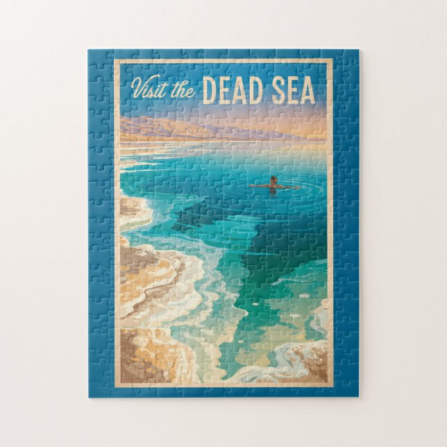 Dead Sea Illustration Travel Art Vintage Pussel (Vertikal)
