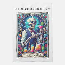 Dead Serious Cocktails Tarot Bartender Skeleton Kökshandduk