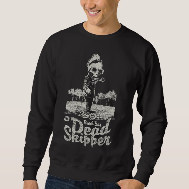 Dead Skipper Beach Pub Manar, Sweatshirt, Skull oc Lång Ärmad Tröja (Framsida)