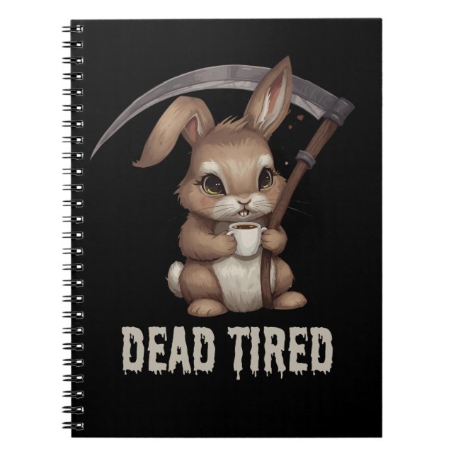 Dead Tired Cute Bunny Grim Reaper Coffee Anteckningsbok (Framsidan)