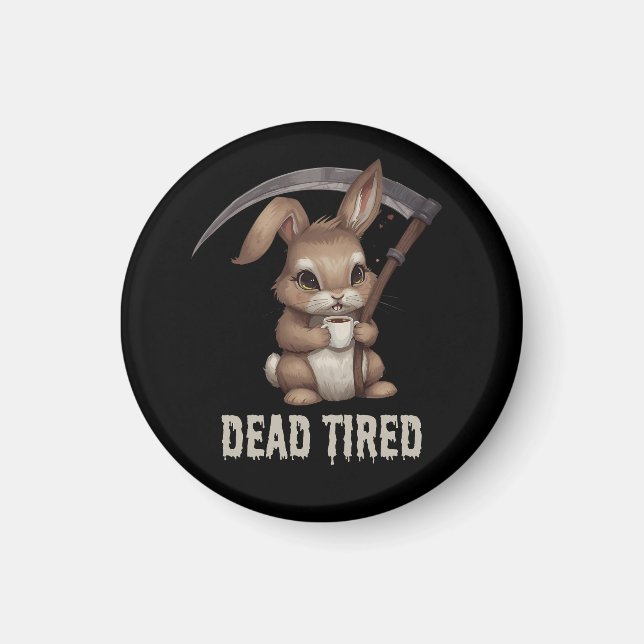Dead Tired Cute Bunny Grim Reaper Coffee Magnet (Framsidan)