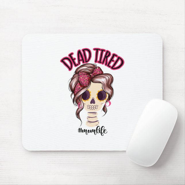Dead Tired Mamma Life Skeleton Messy Bun Bandana Musmatta (Med mus)