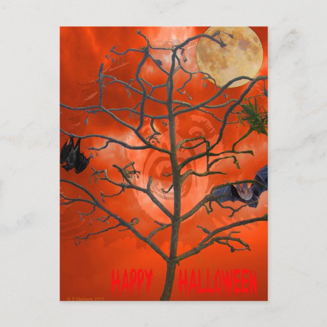 Dead Träd bland Orange Skary Himlar vykort (Framsida)