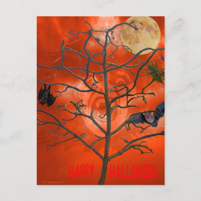 Dead Träd bland Orange Skary Himlar vykort (Framsida)