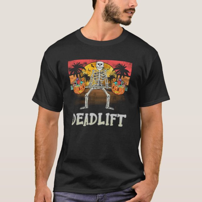 DEADLIFT Halloween Skeleton Candy Gym Workout T Shirt (Framsida)