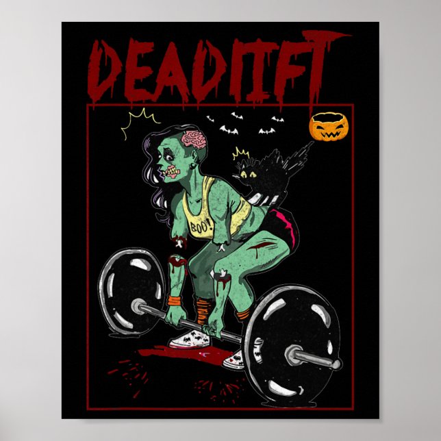 Deadlift Skeleton Weightlifter BodyBuilder Workout Poster (Framsidan)