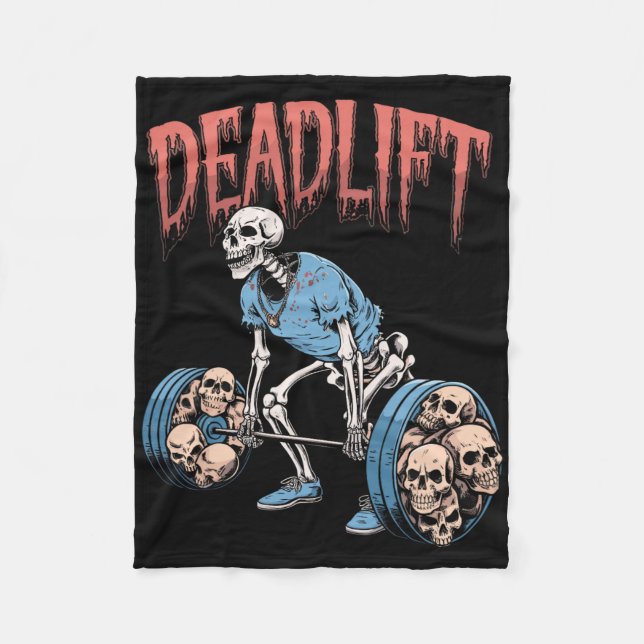 Deadlift Skull Skeleton Workout Powerlyftgym L Fleecefilt (Framsidan)