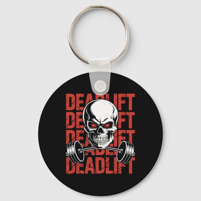 Deadlift Skull Skeleton Workout Powerlyftgym L Nyckelring (Framsida)