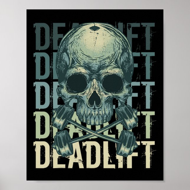 Deadlift Skull Skeleton Workout Powerlyftgym L Poster (Framsidan)