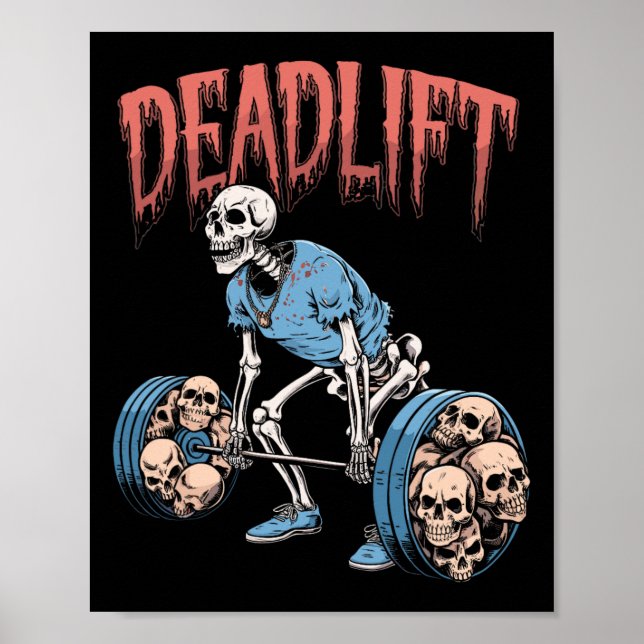 Deadlift Skull Skeleton Workout Powerlyftgym L Poster (Framsidan)