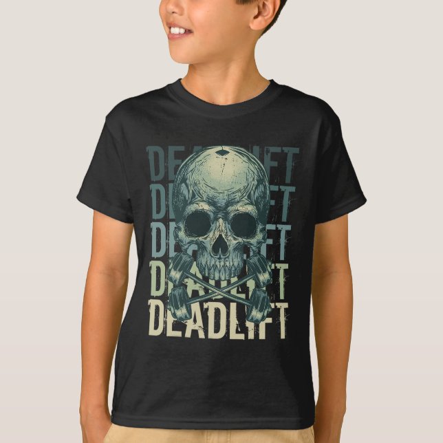 Deadlift Skull Skeleton Workout Powerlyftgym L T Shirt (Framsida)