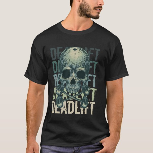 Deadlift Skull Skeleton Workout Powerlyftgym L T Shirt (Framsida)