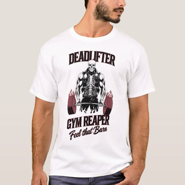 Deadlifter Gym Reaper känns som brinner T Shirt (Framsida)