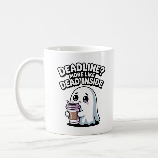 Deadline? More Like Dead Inside Kawaii Ghost Kaffemugg (Vänster)