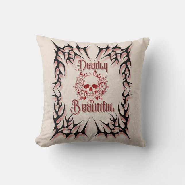 Deadly Beval - Gothic Skull-Blommigten Kudde (Framsida)