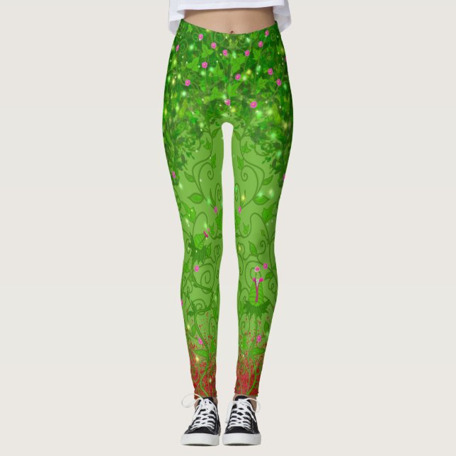 Deadly Grönt Nature Goddess Halloween Leggings (Framsida)
