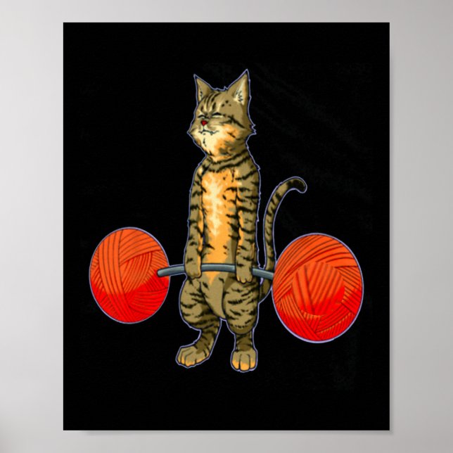 Deadlyftande Cat Weightlyftande Bodybuilding Fitne Poster (Framsidan)