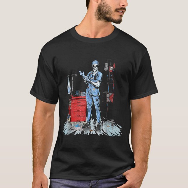 Deadside Nurse Blue Scrubs Funny Skeleton Doctor M T Shirt (Framsida)