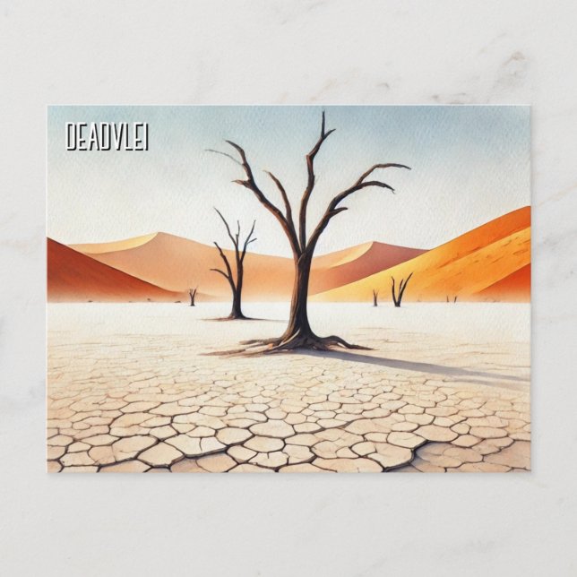Deadvlei Namibia Travel Watercolor Vykort (Framsida)
