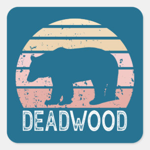 Deadwood South Dakota Retro Bear Fyrkantigt Klistermärke
