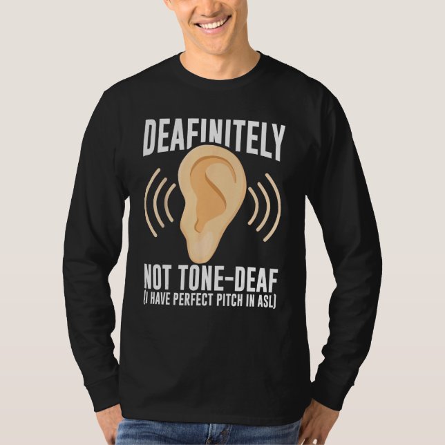 Deaf Pride Awareness ASL Sign Language Deafinitely T Shirt (Framsida)