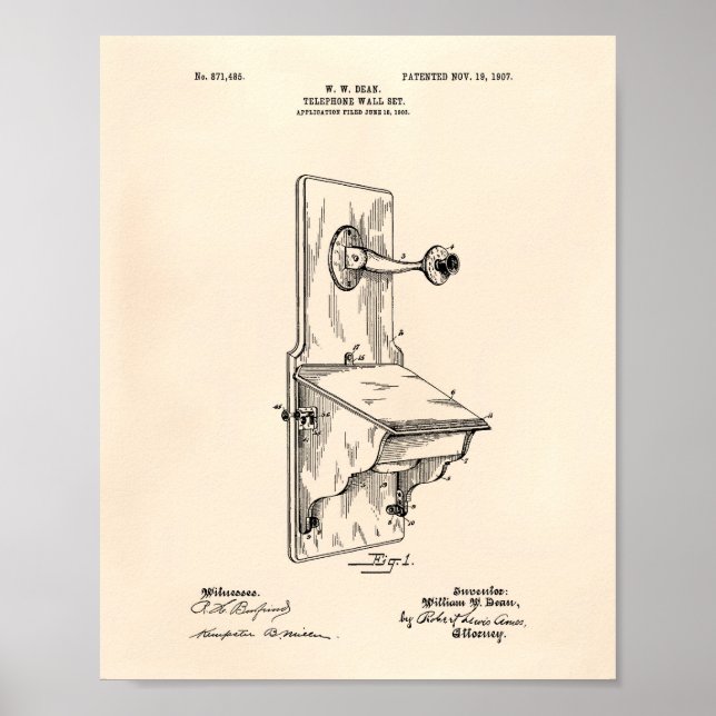 Dean Wall Telefon 1907 Patent Art Old Peper Poster (Framsidan)