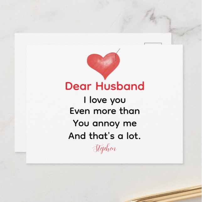 Dear Husband personalized love message valentines  Helg Vykort (Skapare uppladdad)