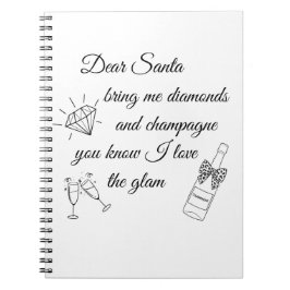 Dear Santa Champagne & Diamonds Line Art Design Anteckningsbok