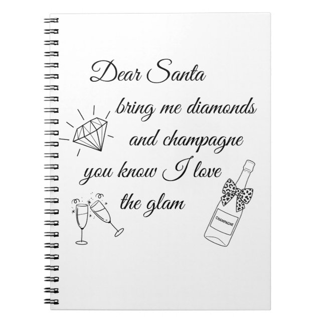 Dear Santa Champagne & Diamonds Line Art Design Anteckningsbok (Framsidan)