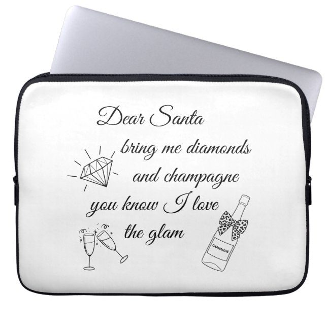 Dear Santa Champagne & Diamonds Line Art Design Laptop Fodral (Framsidan)