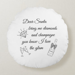 Dear Santa Champagne & Diamonds Line Art Design Rund Kudde