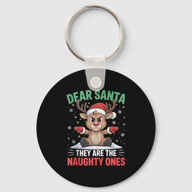 Dear Santa Funny Naughty Ones Reindeer Christmas H Nyckelring (Framsida)