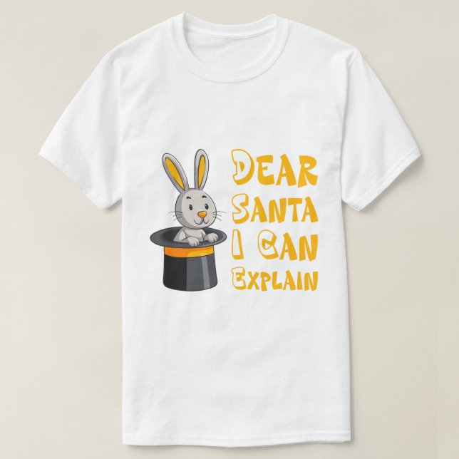 "Dear Santa I Can Explain" Funny Christmas Rabbit  T Shirt (Design framsida)