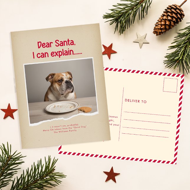 Dear Santa I Can Explain Pet Dog Photo Christmas Vykort (Skapare uppladdad)