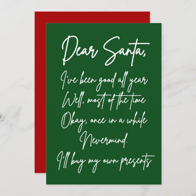 Dear Santa I'll buy my own stuff Funny Christmas Kort (Fram/baksida)