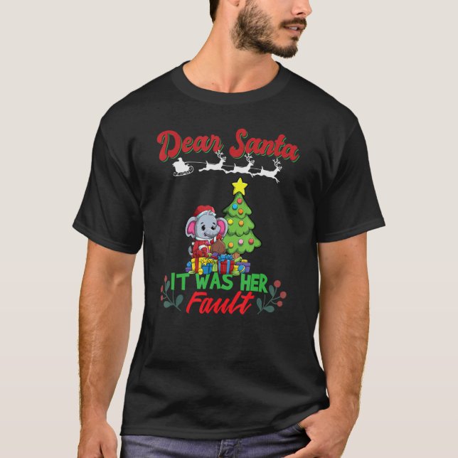 Dear Santa It Was Her Fault Siblings Matching Xmas T Shirt (Framsida)