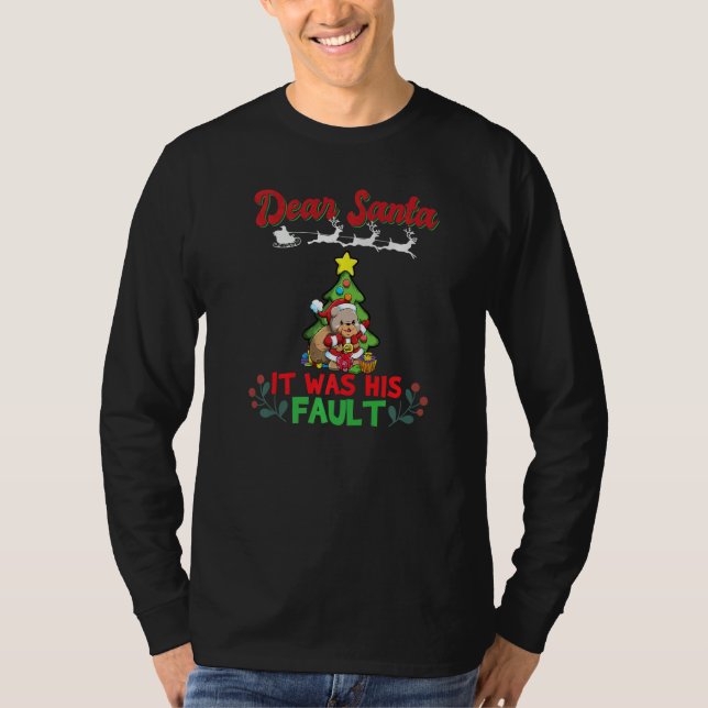 Dear Santa It Was His Fault Siblings Matching Xmas T Shirt (Framsida)