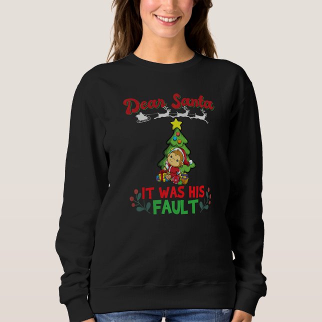 Dear Santa It Was His Fault Siblings Matching Xmas T Shirt (Framsida)