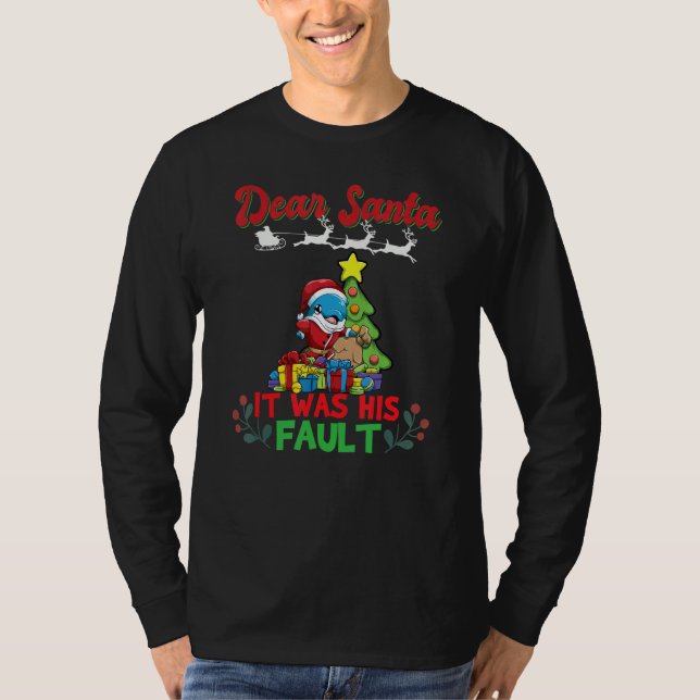 Dear Santa It Was His Fault Siblings Matching Xmas T Shirt (Framsida)