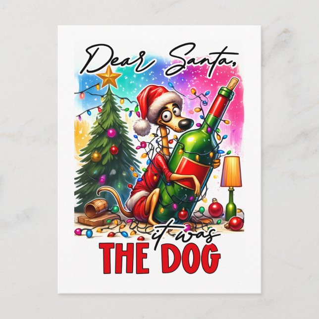 Dear Santa It Was the Dog – Funny Christmas Pet Vykort (Framsida)