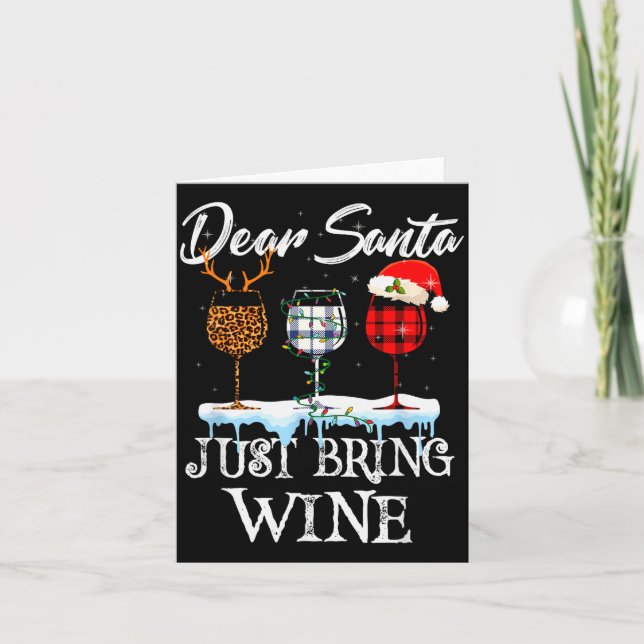 Dear Santa Just Bring Wine Christmas Pajama Costum Kort (Framsida)