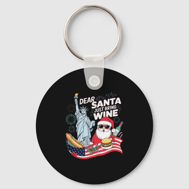 Dear Santa Just Bring Wine For Christmas  Nyckelring (Framsida)