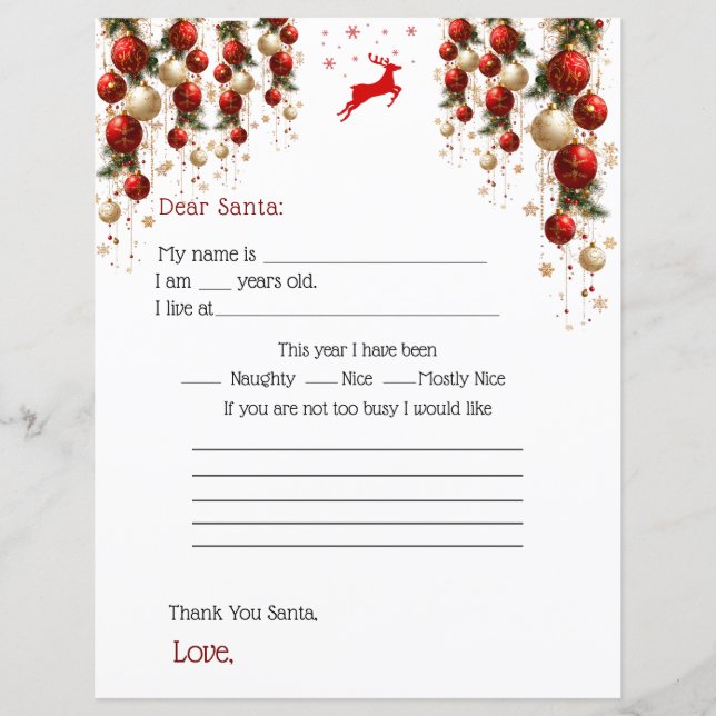 Dear Santa Letter Red GoldOrnaments Christmas Tree (Framsida)