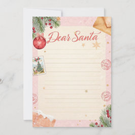 Dear Santa Letter Template | Pastel Pink & Gold Inbjudningar