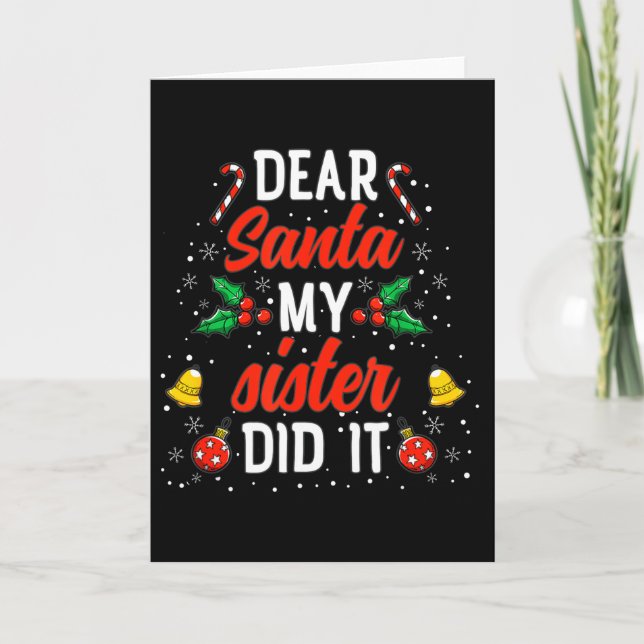 Dear Santa My Sister Did It Funny Christmas Pajama Kort (Framsida)