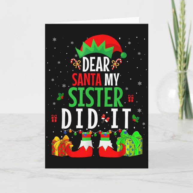 Dear Santa My Sister Did It Girls Kids Boys Funny  Kort (Framsida)