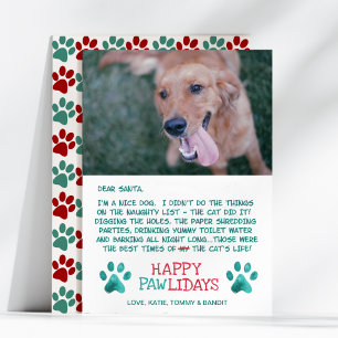 Dear Santa Pawlidays Nice Dog Photo Christmas Julkort